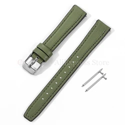 Elegant Thin Cowhide Leather and Silicone Watch Strap - Slim Women's Bracelet - 16mm (Light Green - Silver)