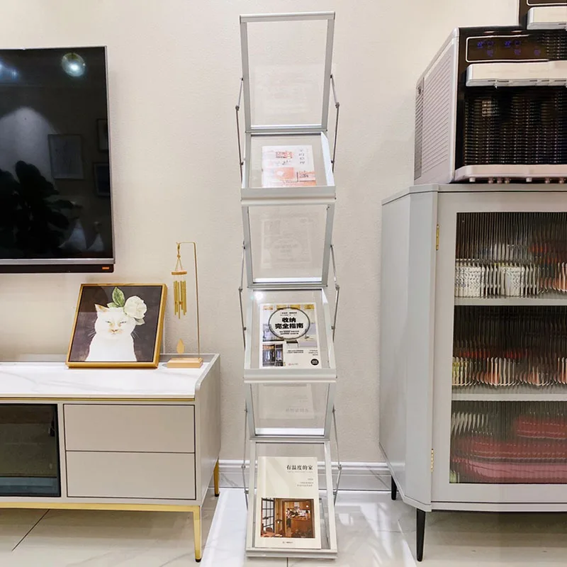 Folding Magazine Rack Desk Organizer Shelf Multi-purpose Metal Book Shelves Storage Office Library Mobile Furniture for Books