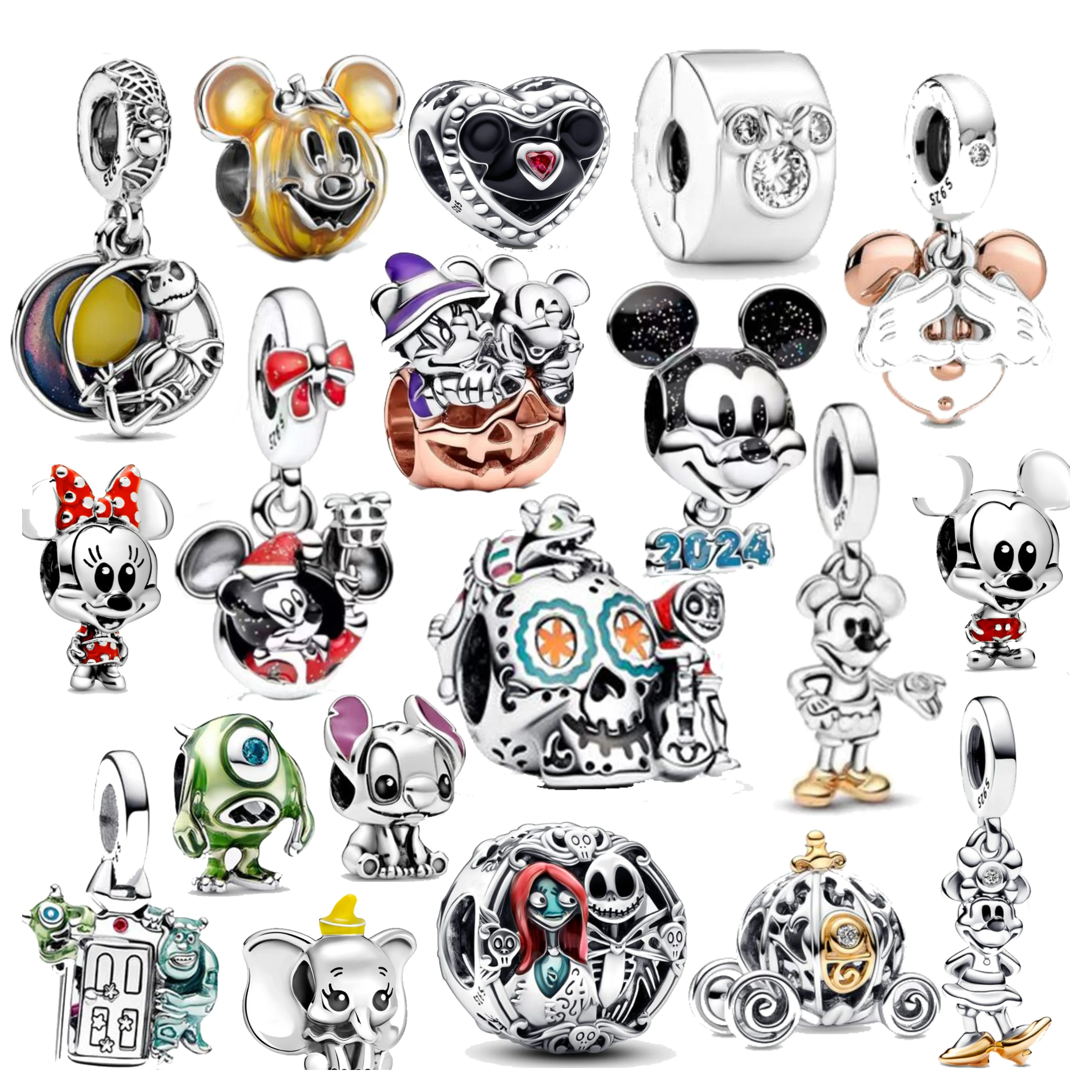 Abalorio de plata 925 Aoger de Disney, Mickey, Minnie Mouse, Halloween, calabaza, Pixar, Coco, Miguel, Dante, Calavera, compatible con pulsera Pandora