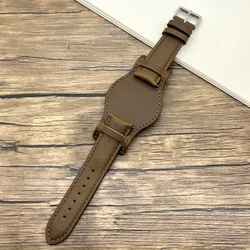 Vintage Leather Cuff Watch Strap - Men’s Wrist Band Accessory - 21mm (Light coffee)