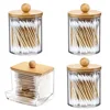 3pcs Swabs Holder Bathroom Container, Storage Box Cotton Ball/Swabs Dispenser, Apothecary Jar Organizer for Storage Wood Lids 6