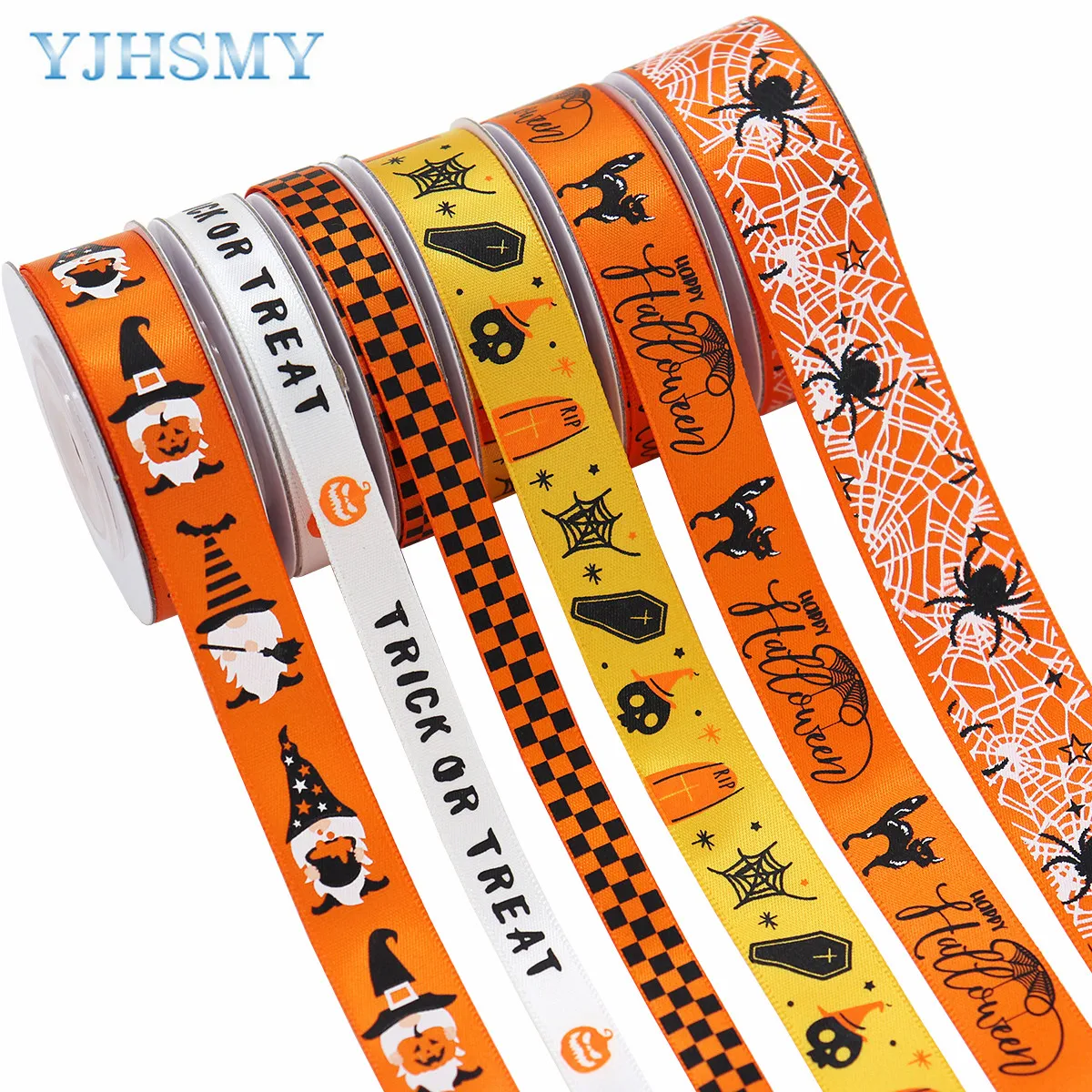 8 Rollen Halloween Satinband Set - 4,5 Meter Pro Rolle In Schwarz, Orange, Lila - Dekoband Zum Basteln