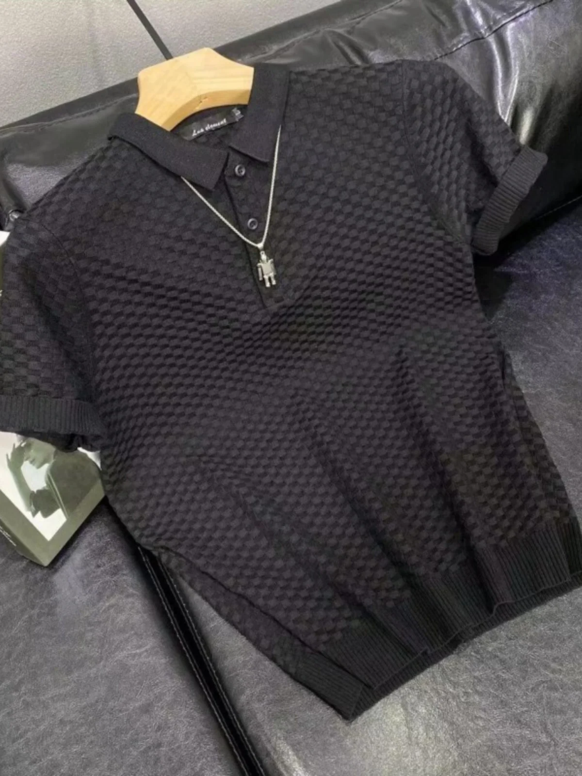 

Summer Men's Clothing Luxury Ice Silk Knitted Polo Shirt Retro Solid Color Short-sleeved Korean Knitwear Leisure Tees A51