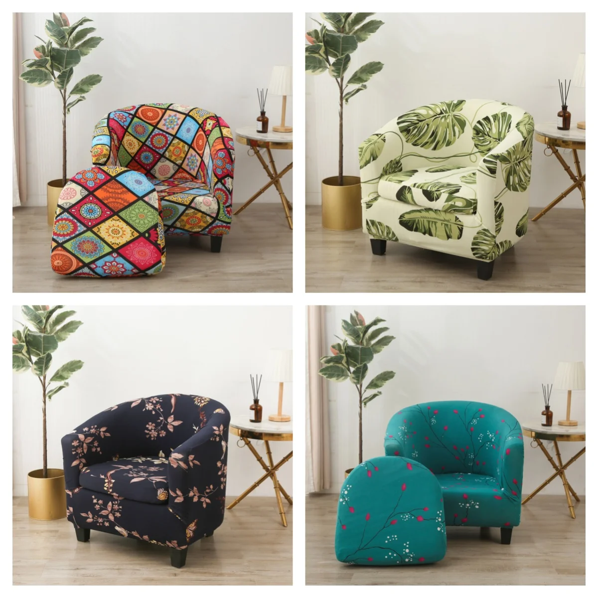 LAN MO LIFE Club Chair Slipcover 2Piece Printed Non Slip Barrel Chair Slipcovers Club Cover for Living Room