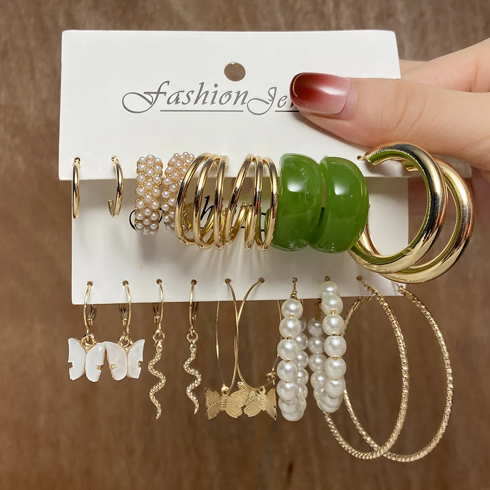 

Ювелирные серьги NewMoon, набор из 5 пар креативных и минималистичных акриловых серег, металлические серьги из сплава, жемчужные серьги