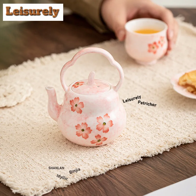 160ml Hand-painted Cherry Blossom Teapot Traditional Tea Infuser Pot Tea Making Kettle With Strainer Green Tea Tea Items Craft