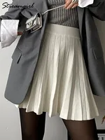 Autumn Knit White Mini Pleated Skirts For Women A Line Skirt Gray High Waist Women Knitted Pleated Short Skirts Korean Fashion - Image 5