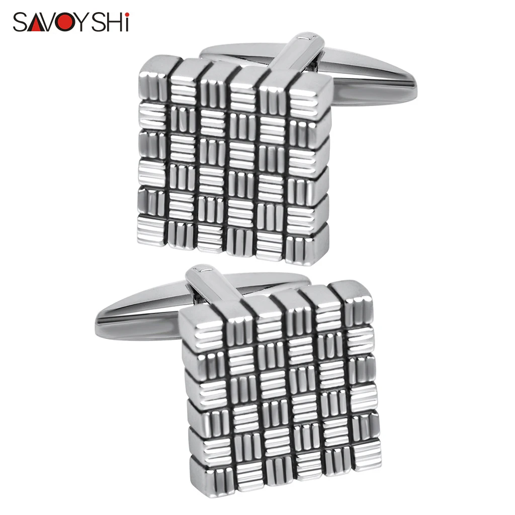 SAVOYSHI Classic Square Striped Cufflinks For Mens French Shirt Business Gift Jewelry Cuff Buttons High Quality Copper Cuff Link
