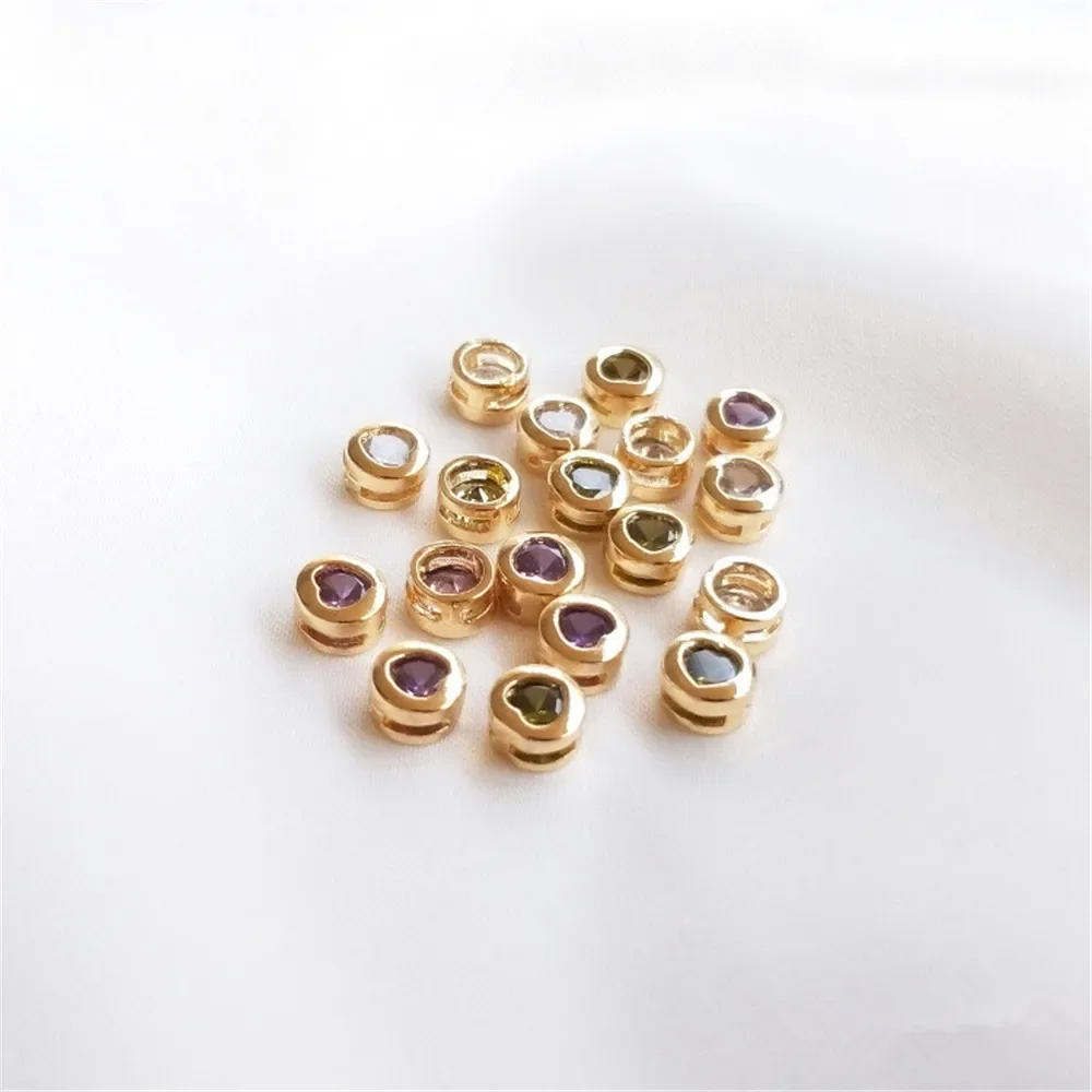 

14K Gold Plated Love zircon inlaid round small beads clavicle pendant DIY bracelet jewelry loose beads accessories