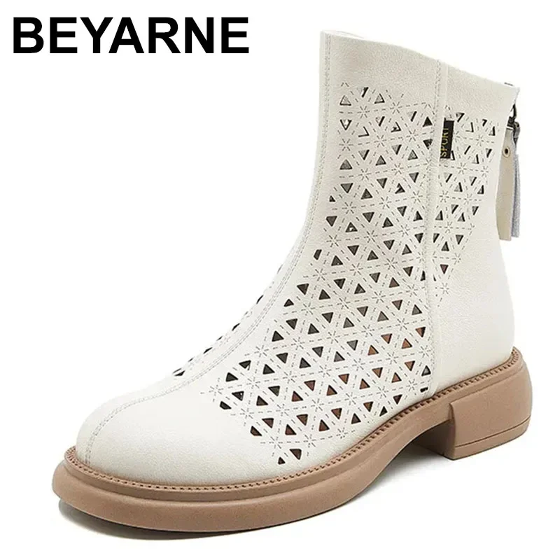 Women's Ankle Boots New Hollow Out Breathable Retro Leather Platform Boots Female Spring Women's Shoes Elegant Trends