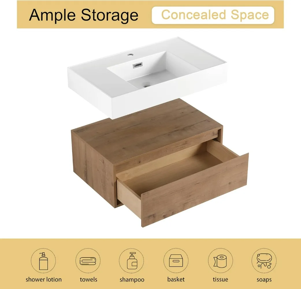 30" Bathroom Vanity with Sink, 30 Inch Floating Vanity, Single Sink Bathroom Vanity Combo, Modern Bathroom Vanity 5