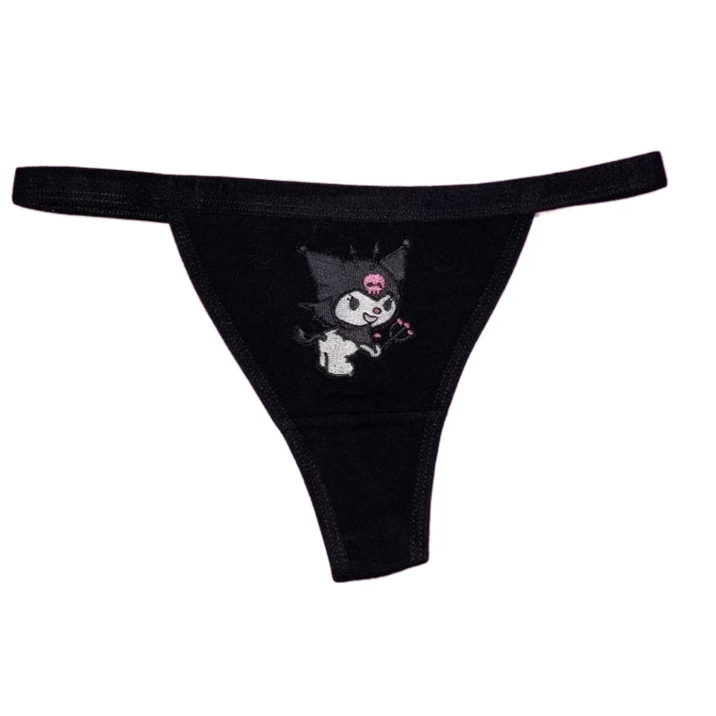 

Kawaii Kuromi Pure Black Underwear 1 Pcs/set Hot Girl Embroidered Printed Sexy Thong T-Shaped Panties