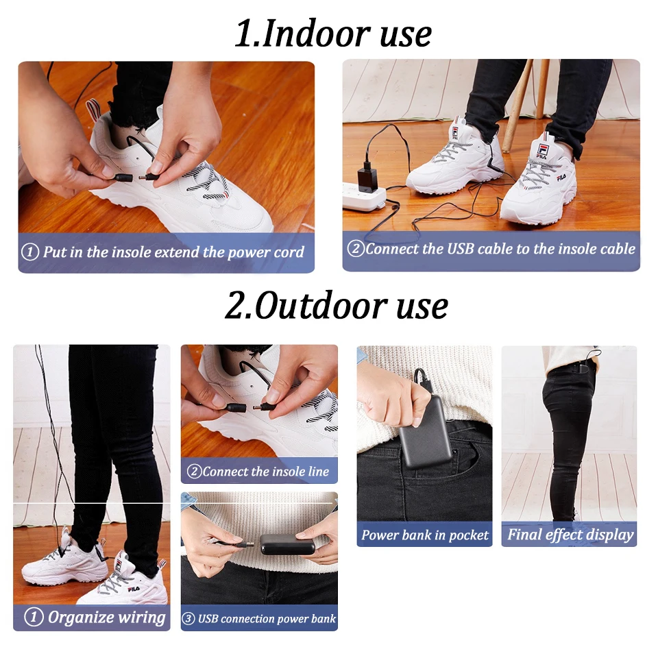 Shoe Insoles USB Heated Shoe Insoles for Feet Warm Sock Pad Mat Electrically Heating Insoles Washable for Man Women