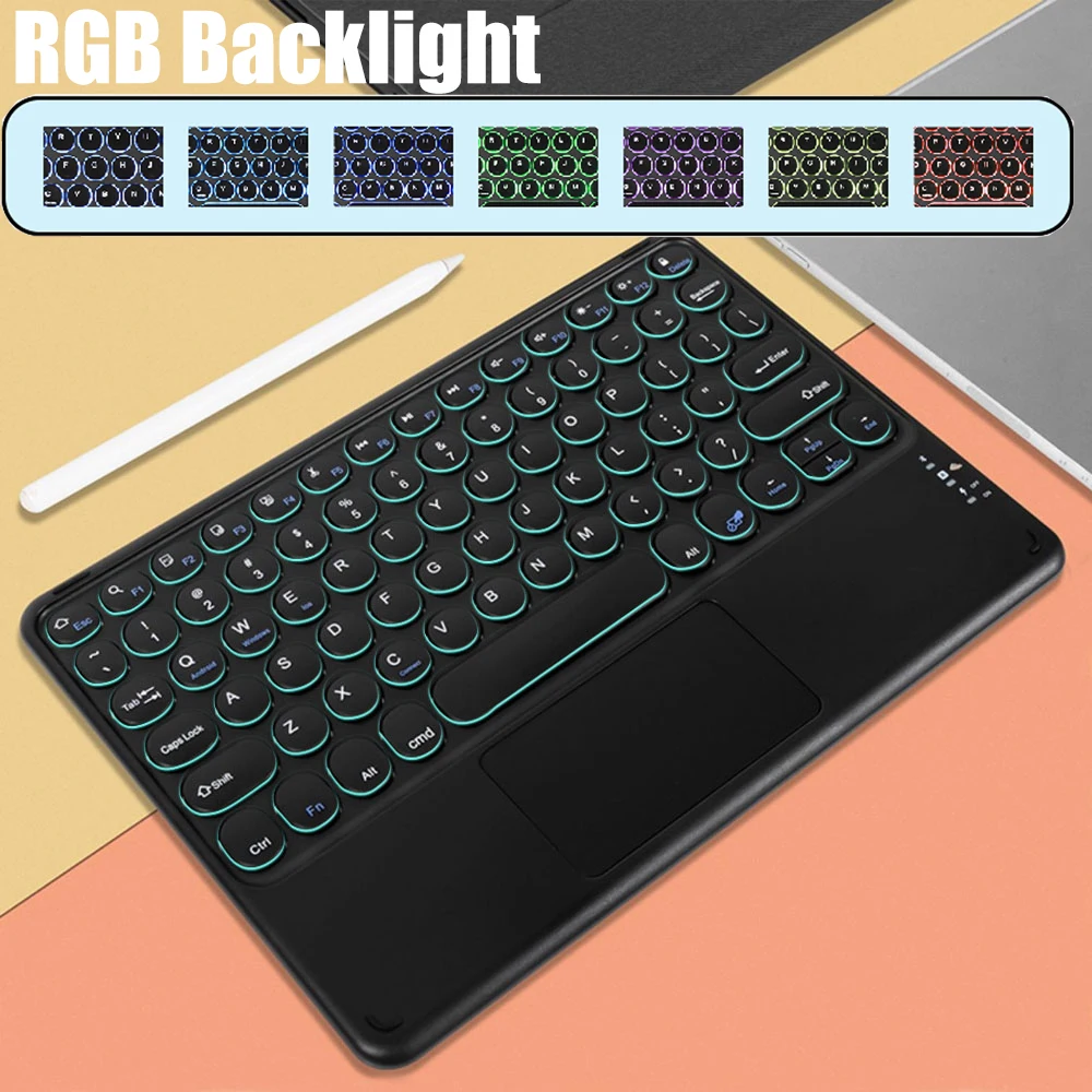 Teclado Bluetooth sem Fio com Touchpad e Mouse Retroiluminação Rgb Russo Português Espanhol Coreano Tablet Ipad Android Windows