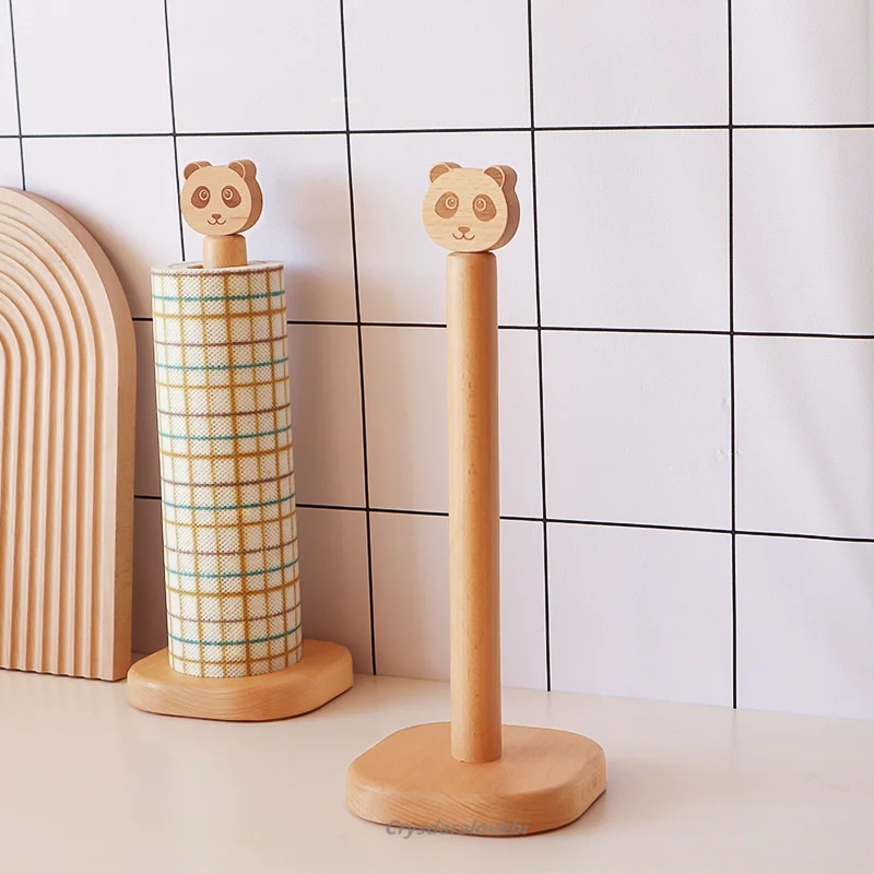

Kitchen Roll Paper Storage Rack Cartoon Panda Head Beech Kitchen Tools Spot High Japanese-style Wooden Tissue Rack
