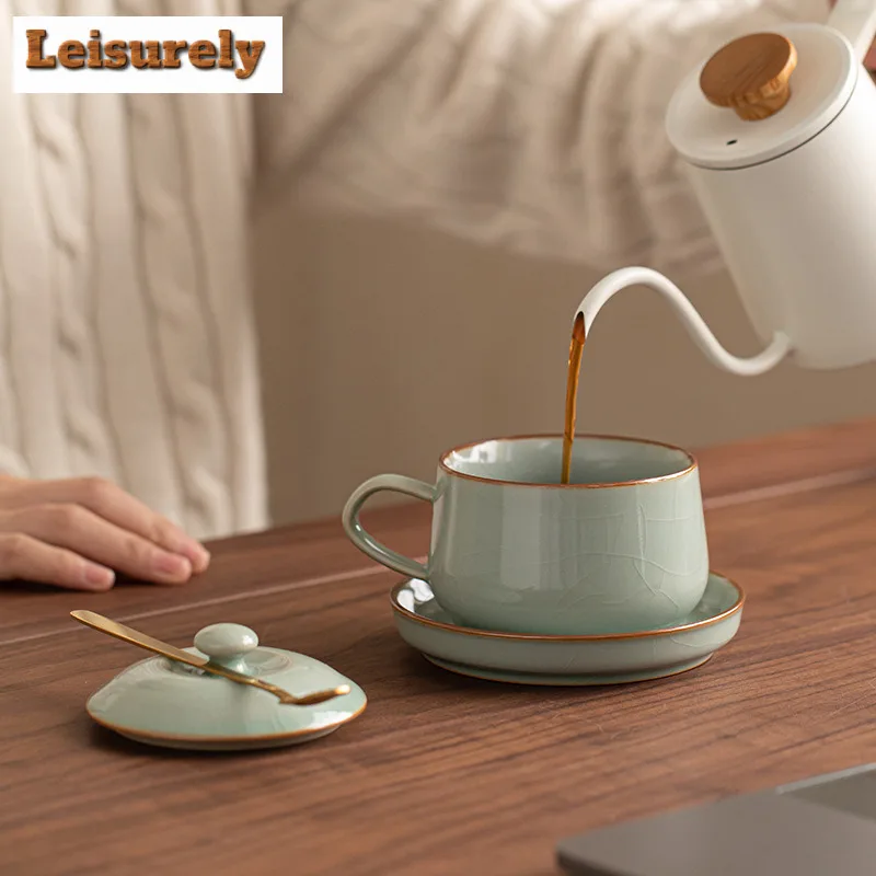 220ml Five Famous Kilns Coffee Mug With Plate Oatmeal Breakfast Mug Afternoon Tea Mug Cup Saucer Kit Office Water Cup Tableware