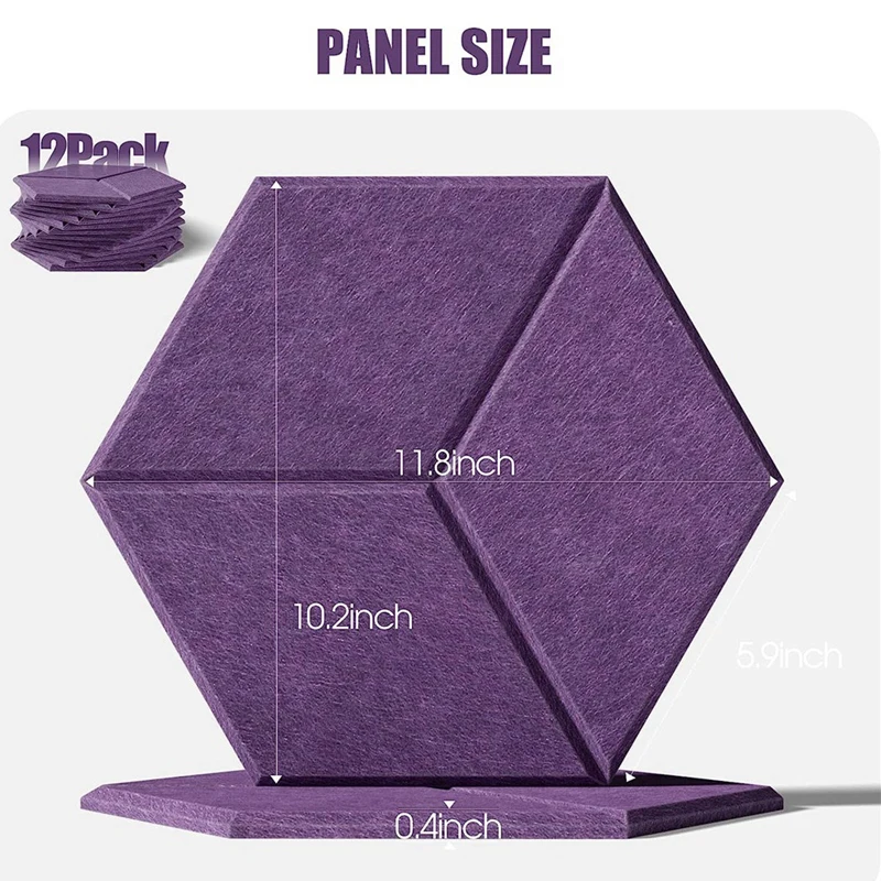 12Pcs Hexagon Y-Lined Sound Proof Panel Noise Insulation Panel High Density Fireproof Wall Panels