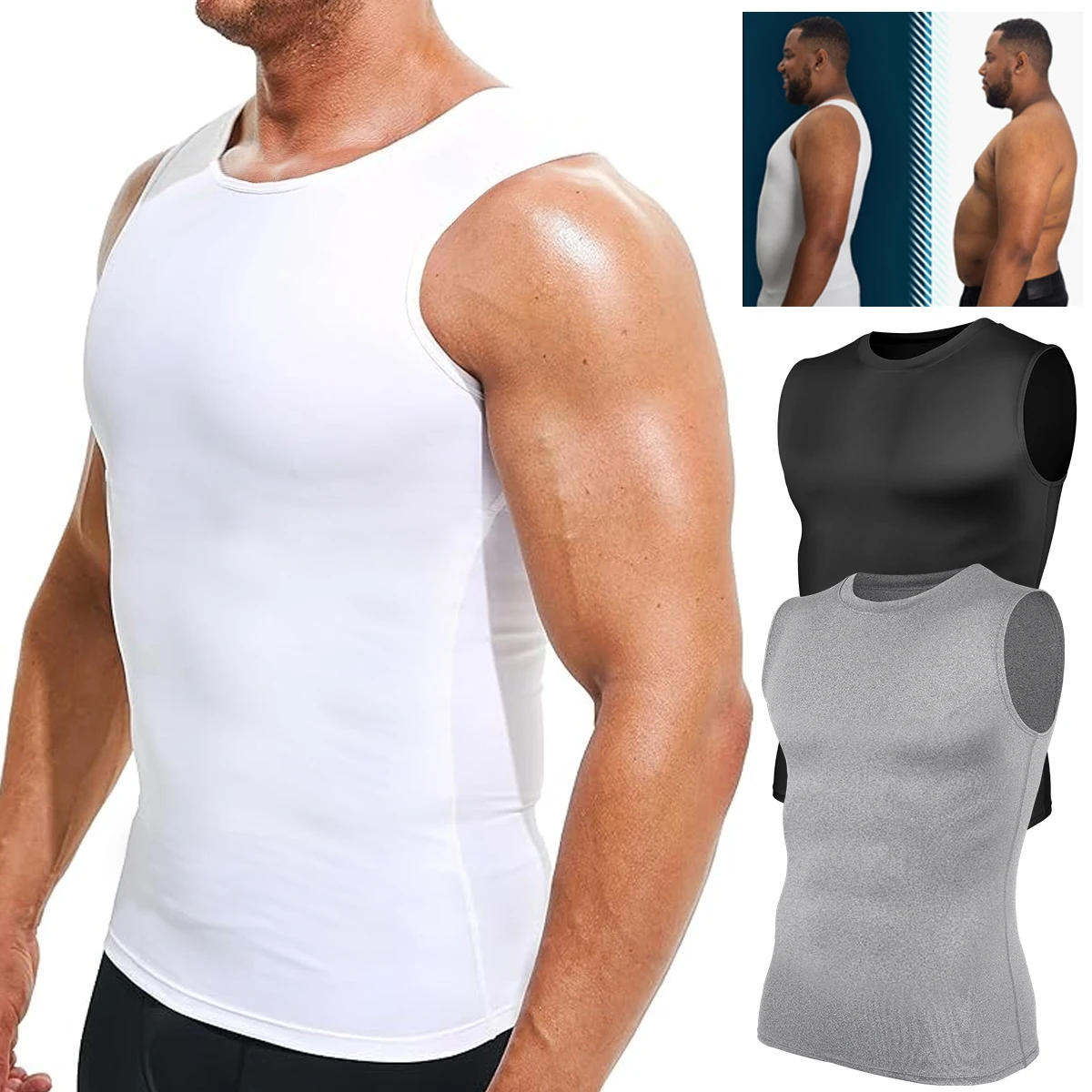 Mens Slimming Body Shaper Compression Shirts Workout Abdomen Undershirt Shapewear Tummy Control Tight Shapers Tank Tops mens slimming full body shaper with butt pad compression tummy control shapewear open crotch male corset tight shaping underwear