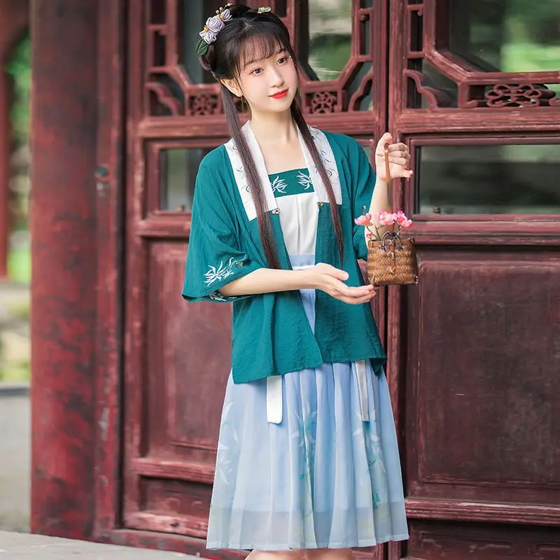 

Summer Chinese Style Women Elegant Hanfu Dresses Ancient Traditional Song Dynasty Dance Costume Girls Vintage Tops Skirts Sets