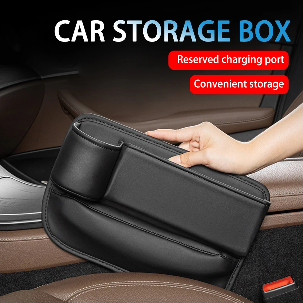 Universal Leather Car Seat Gap Organizer Water Cup Holder Crevice Side Storage Box Front Auto Seat Gap Filler for Driver