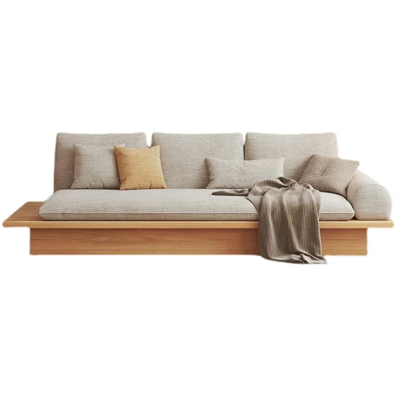 

Custom all-solid wood sofa Japanese style log cream style small family tatami storage floor