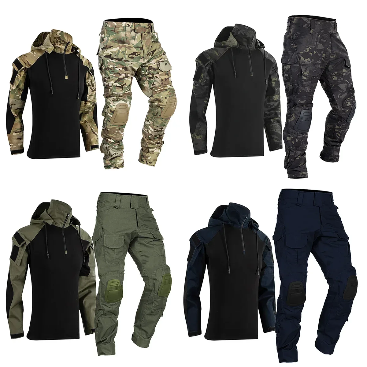 Hiking Airsoft Hunting Suits Military Uniform Camouflage Tactical Combat Shirts Hunting Clothes Clothes Shirts+Pants with Pads 2
