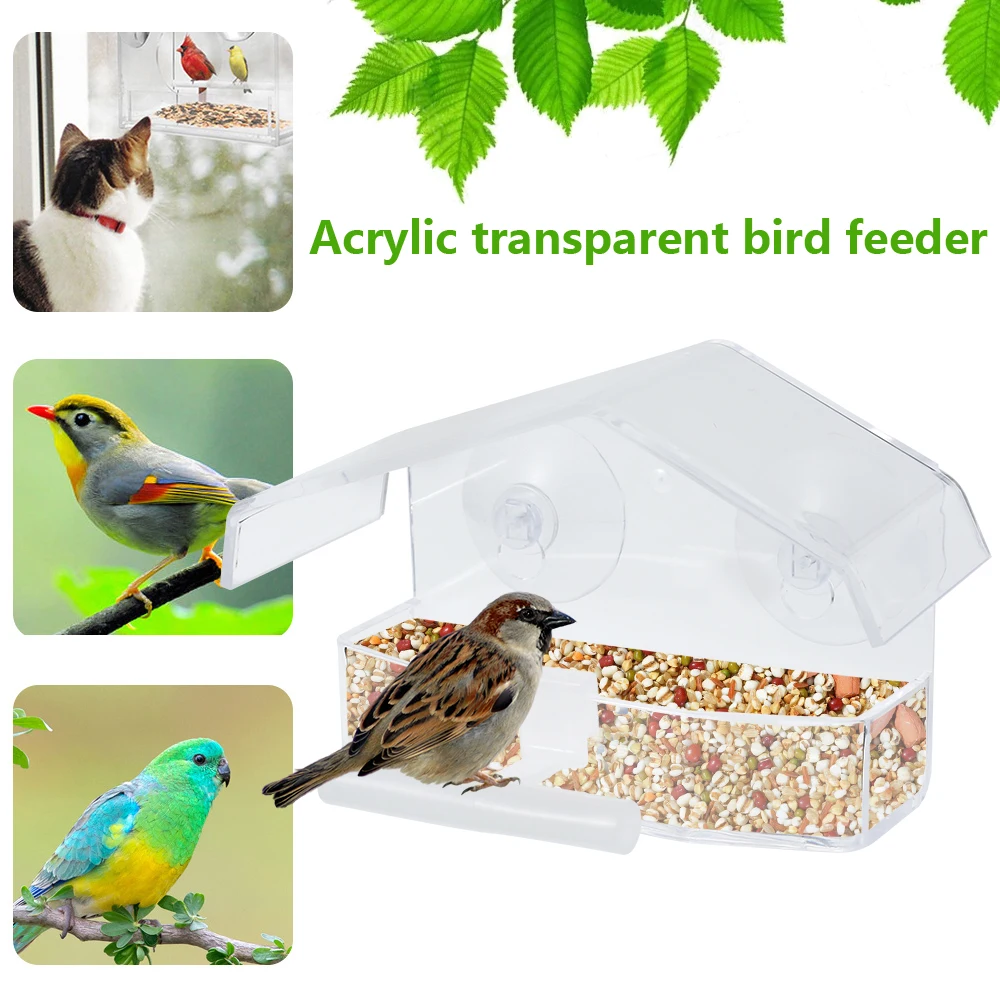 Hanging Wild Bird Feeder Clear Round Acrylic Feeding Station Outdoor Food Container Outside window With Sucker for Cardinals bird feeder
