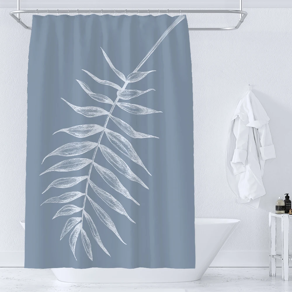 

Simple Nordic style Leaf Flowers Printing Bathroom Shower Curtain Polyester Waterproof Home Decoration Curtain with 12 Hooks