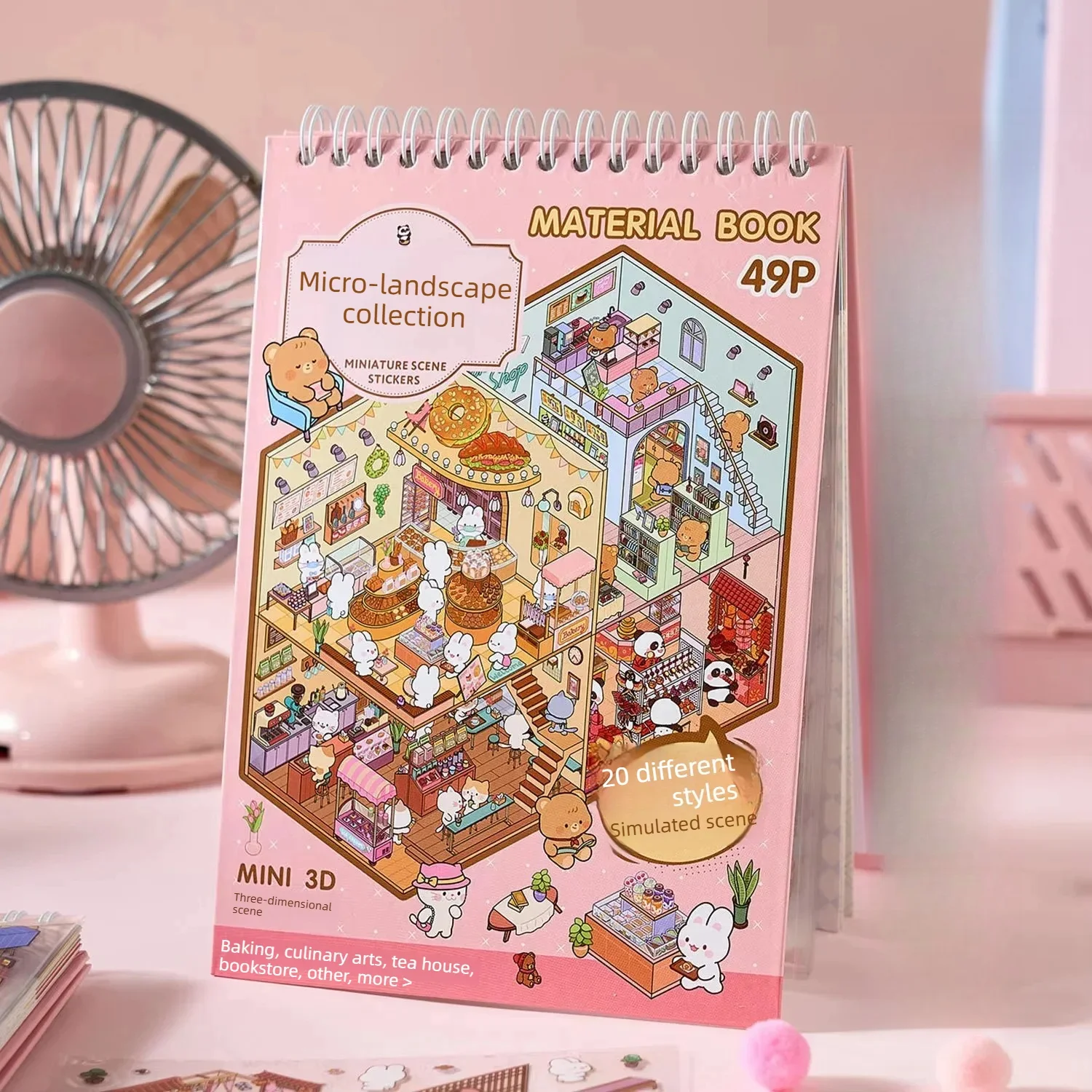 49 Stück/Packung Landschaftsdekoration Stadt 3D Cartoon Miniatur-Szenen-Aufkleberbuch Sunshine Cabin DIY-Buch Scrapbook 260mmx165mm