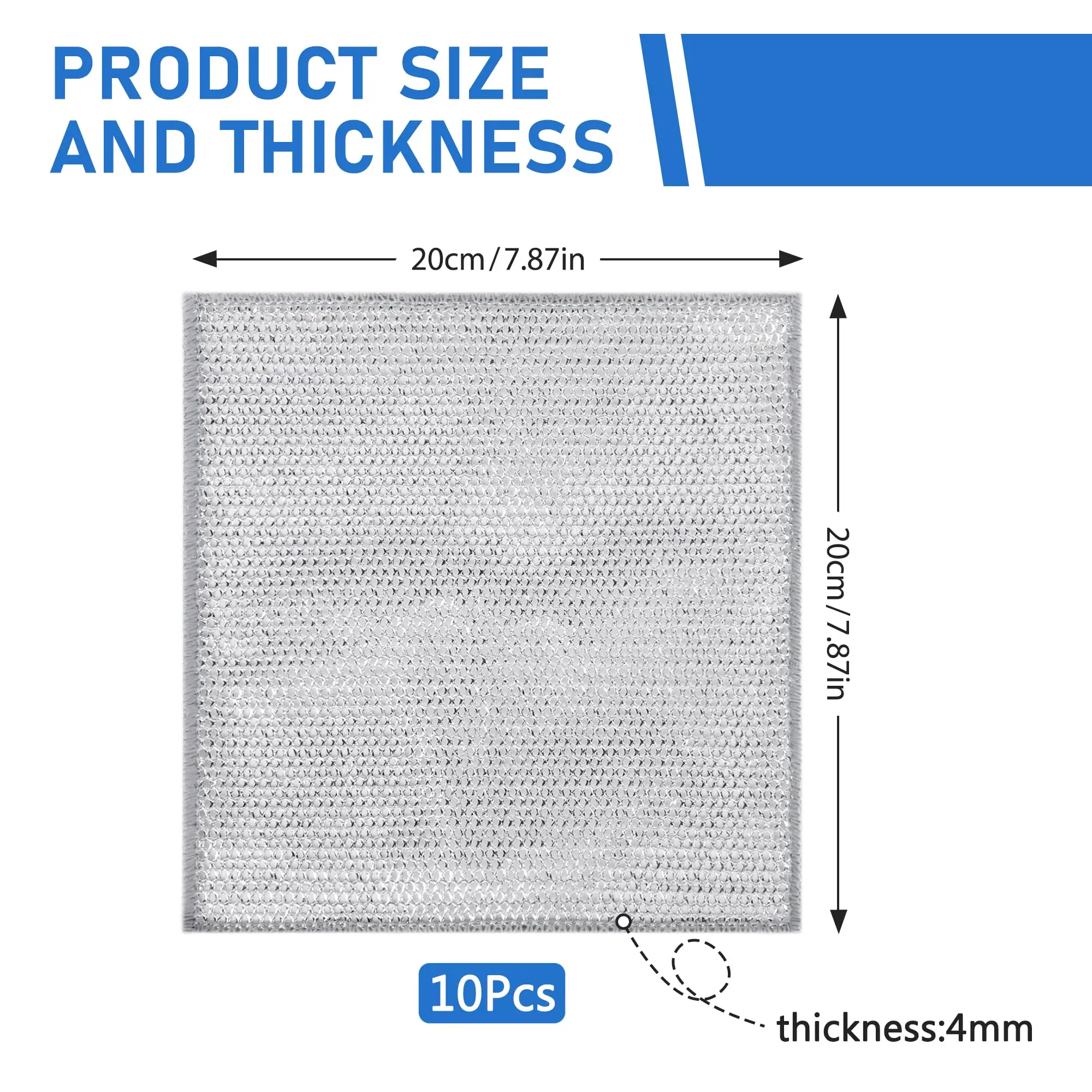 10Pcs Wire Dishwashing Rags, Double-Layer Steel Wire Cleaning Cloth, Non-Scratch Steel Wool Scrubber Cleaning Pads for Kitchen 2