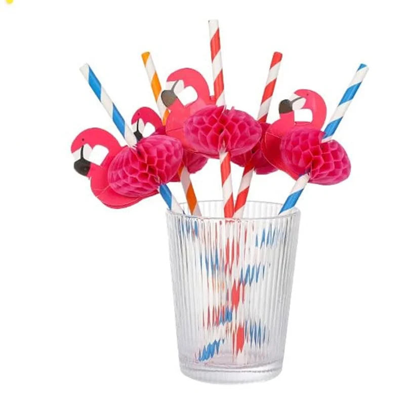 Flamingo Shaped Paper Straw Umbrella Straw Disposable Handmade Honeycomb Paper Art Party Decoration