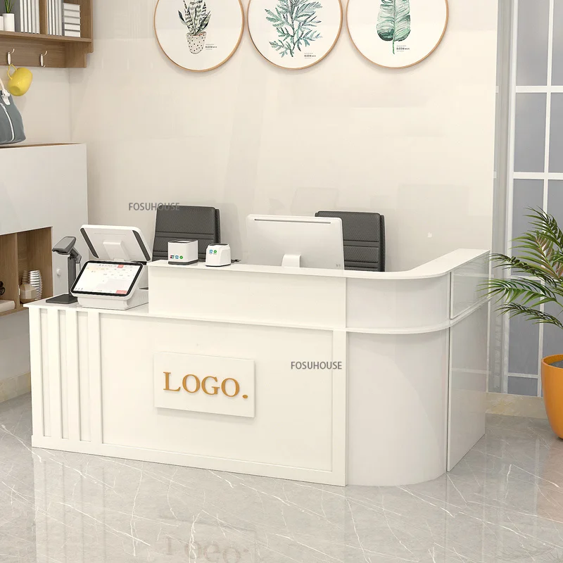 Modern Simple Company Front Desk Reception Desk Office Furniture Beauty Salon Commercial Cashier Parental Advisory Counter