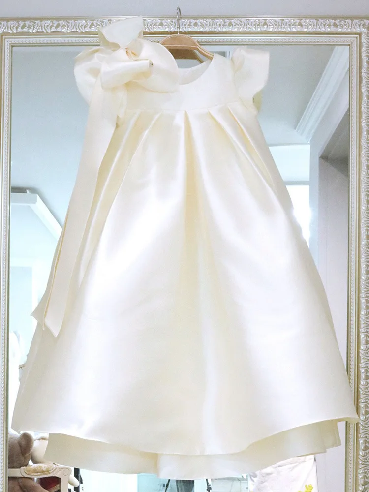 

Children's one year old dress for Wedding Party girls' 2024 new white princess dresses Children host piano performance costume