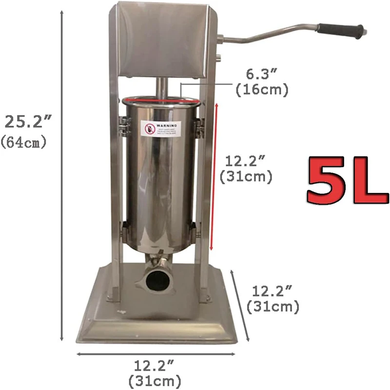 Manual 5L Stainless Steel Sausage Filling Meat Stuffer Filler Homemade Sausage Vertical Maker Machine Kitchen Supplies