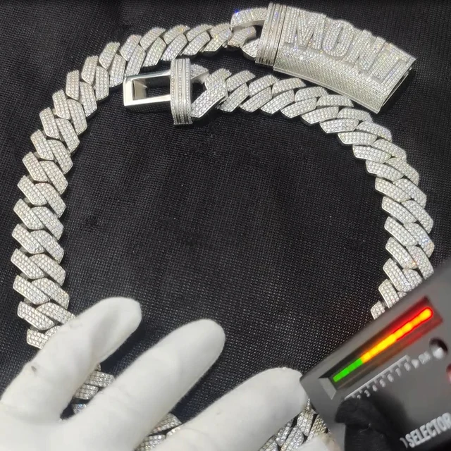 S925 Sterling Silver Vvs Moissanite Cuban Necklace Luxury Customized Iced Out Letter Clasp 20mm Width Mens link Chain