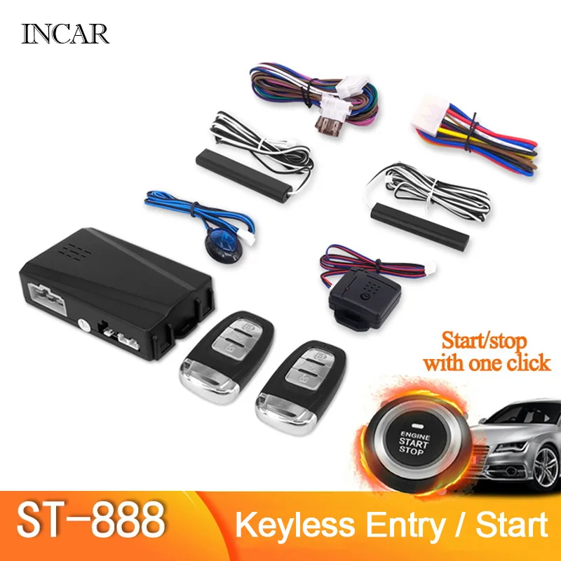 

Car Alarm With Autostart Keyless Entry System Auto Engine Start Stop Button PKE Remote Control Ignition Central Lock Automatic