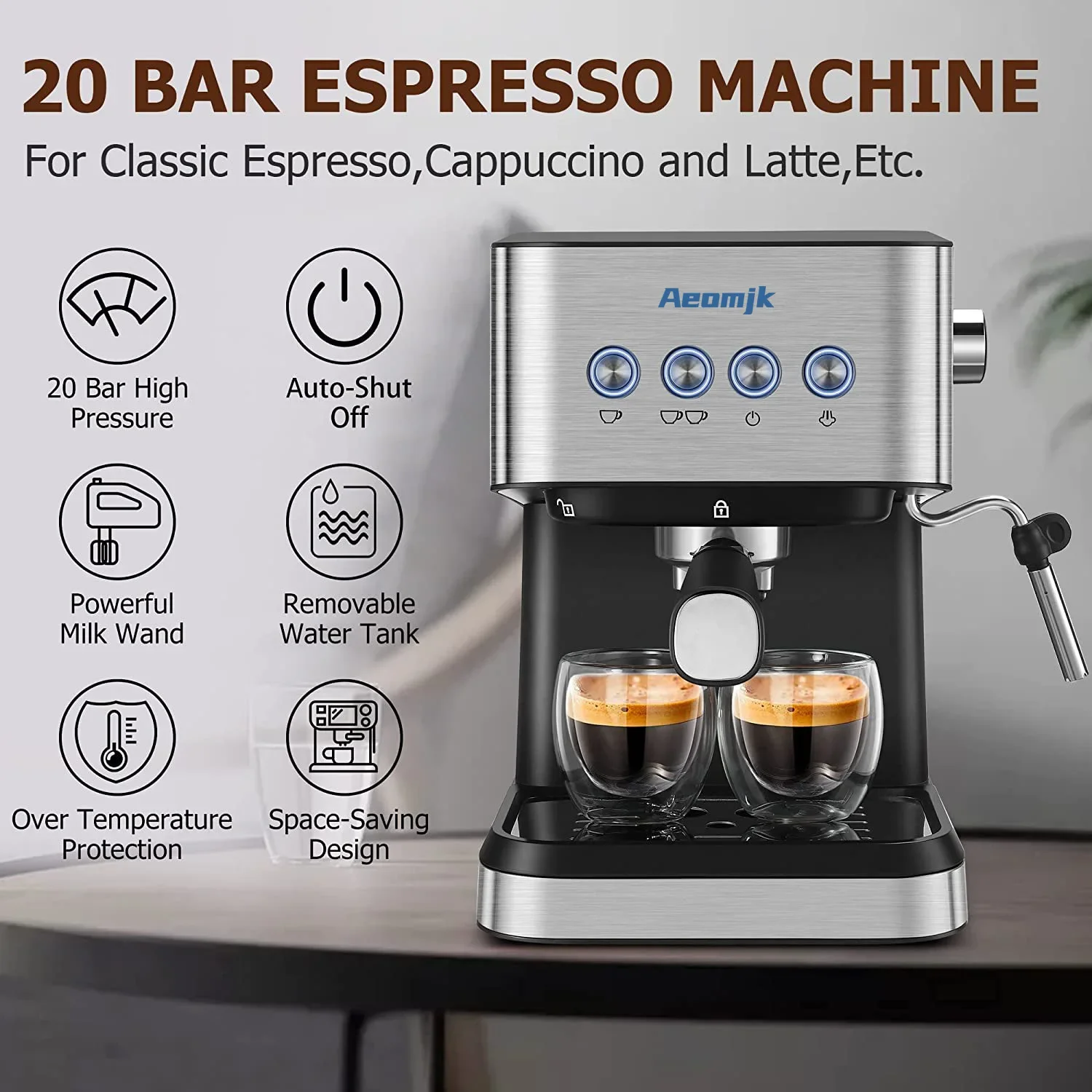 Coffee Maker Machine 1.5L Espresso Machine 20 Bar Cappuccino Latte Coffee Maker Milk Frother 3