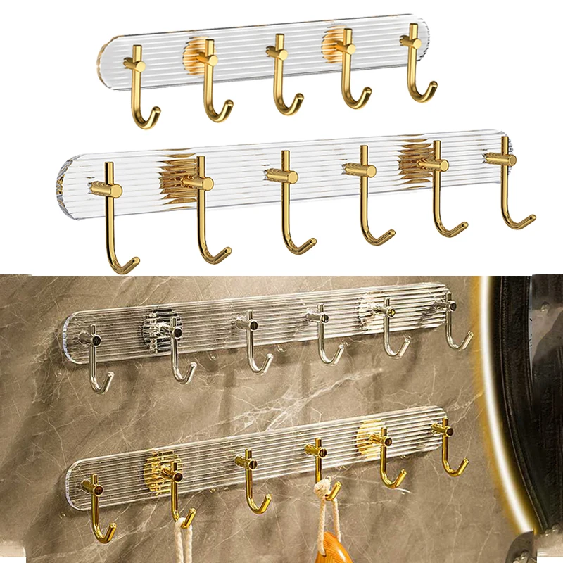 

1/3/6 Row Acrylic Luxury Wall Hook Self Adhesive Bathroom Hooks for Hanging Towel Rack No Punching Key Bag Coat Hanger Organizer