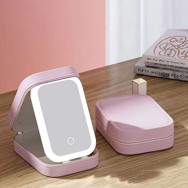 حقيبة مكياج نسائية مزودة بمرآة قابلة لإعادة الشحن...