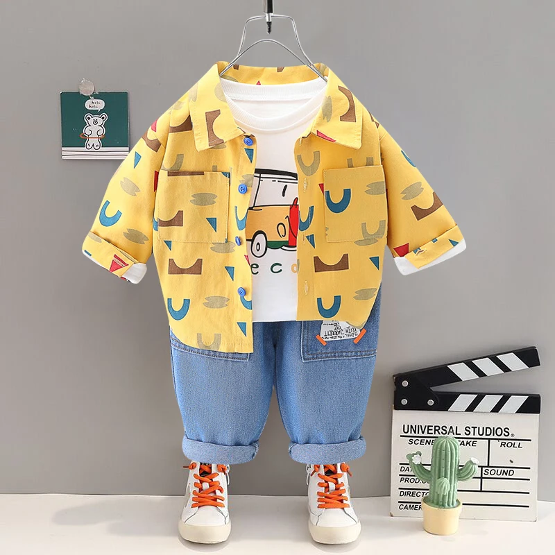 

Spring and Autumn New Baby All Over Printed Building Blocks Long Sleeve Set 0-5 Year Old Children's Printed Shirts and Pants Spo