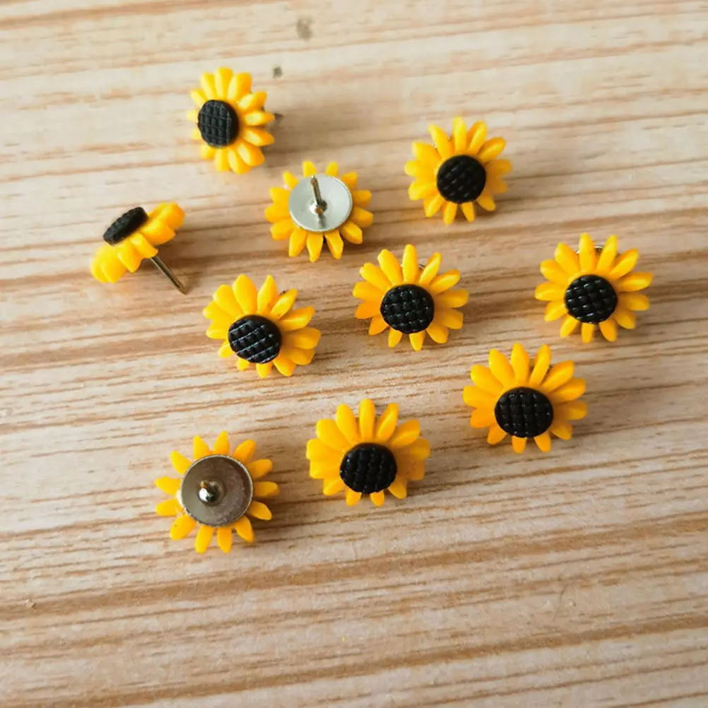 40개 해바라기 모양 푸시핀 프리미엄 레진 철제 압정 코르크보드 게시판 지도 마커 사진 벽 장식 사무실용