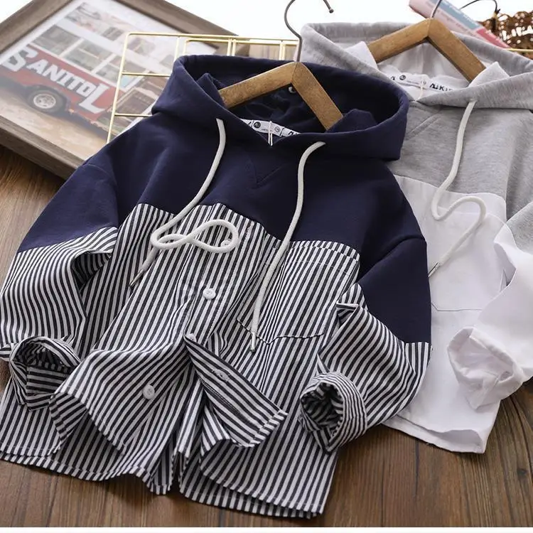 Boys' long sleeve coat spring and autumn new children's leisure hooded top medium and large children's clothing bottomed shirt