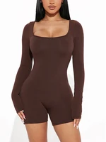 Fashion Long Sleeve Bodycon Jumpsuits for Women Short Pants Jumpsuits Rompers Crew Neck Sexy Tights One Piece Playsuit Romper