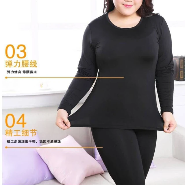 Plus Size Long Sleeve Women Over Size Thermal Long Johns Autumn Winter Women  Solid Warm Women