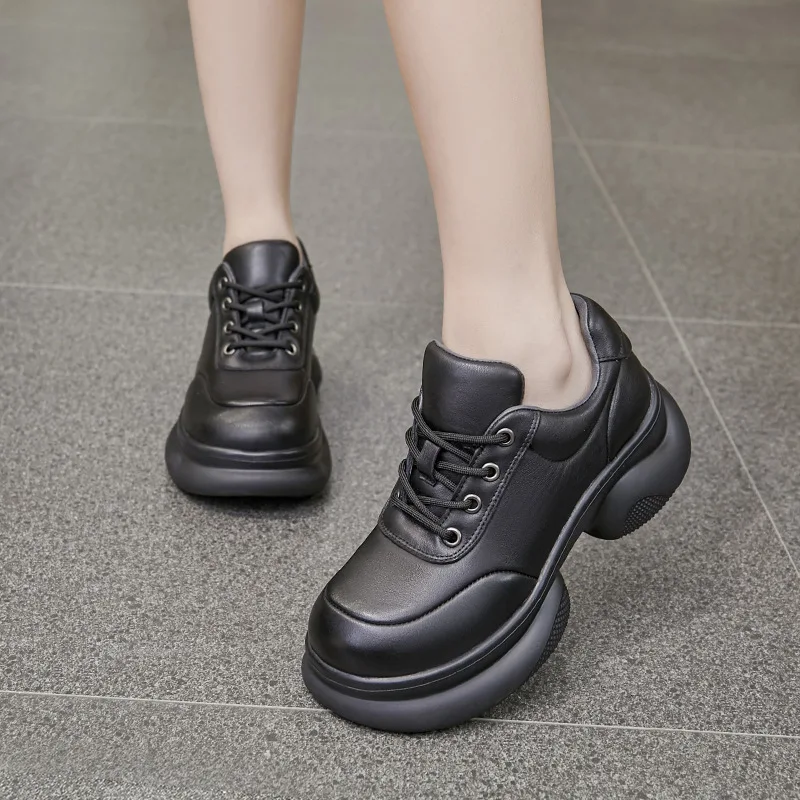 Loafers Women's 2023 Spring Autumn New Genuine Leather Single Shoes Casual Fashion Platform Women's Work Heightened Casual Shoes