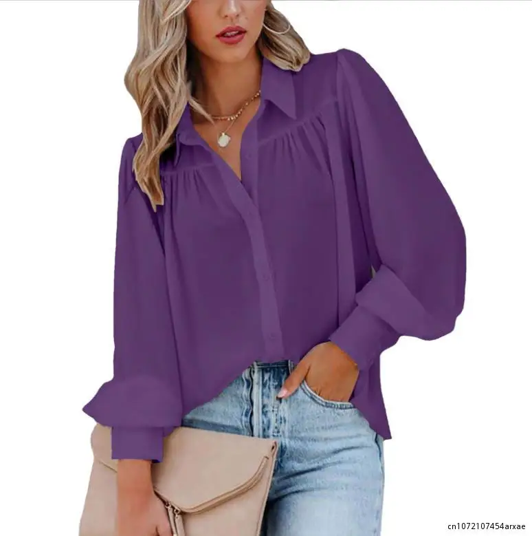 

Women's Casual Loose Blouses White Long Sleeved Lapel Spring Summer Chiffon Shirt 2023 Blusas De Mujer Blouse