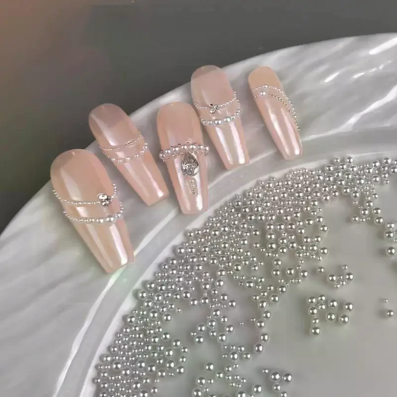 300-5000pcs/Bag Pearls Pure White Nail Beads Rhinestone Round 1-6MM Mixed Size High Brightness Pearls For DIY Manicure Decor