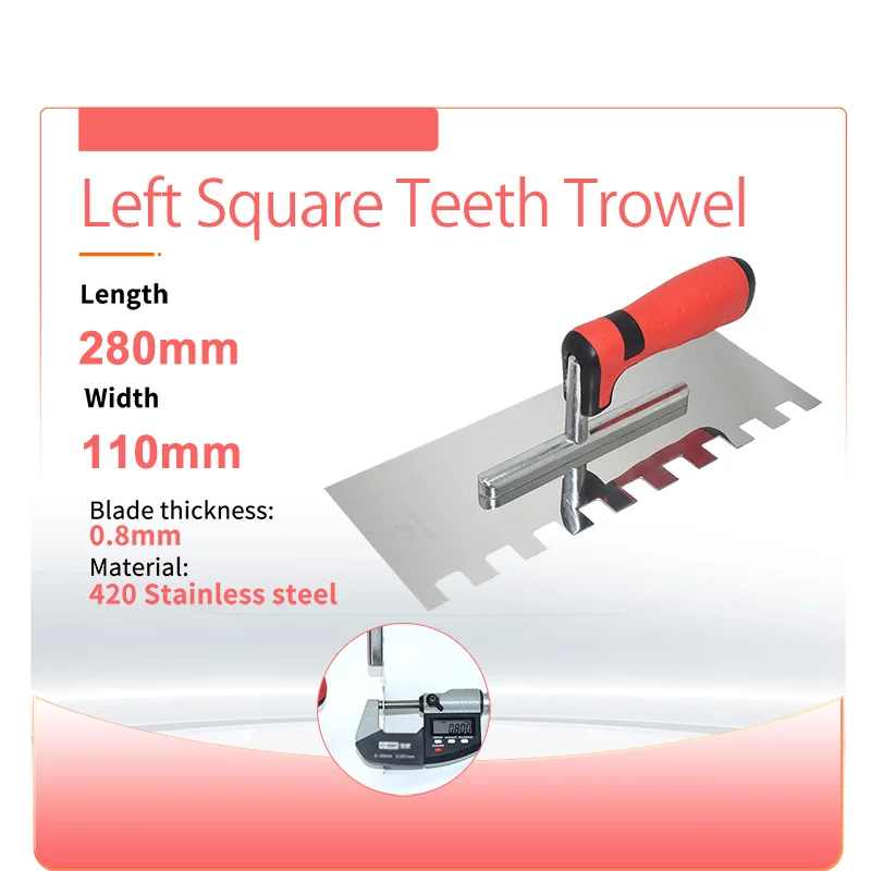 Plastering Trowel 15mm Square Teeth Stainless Steel 280mm Plastic Handle