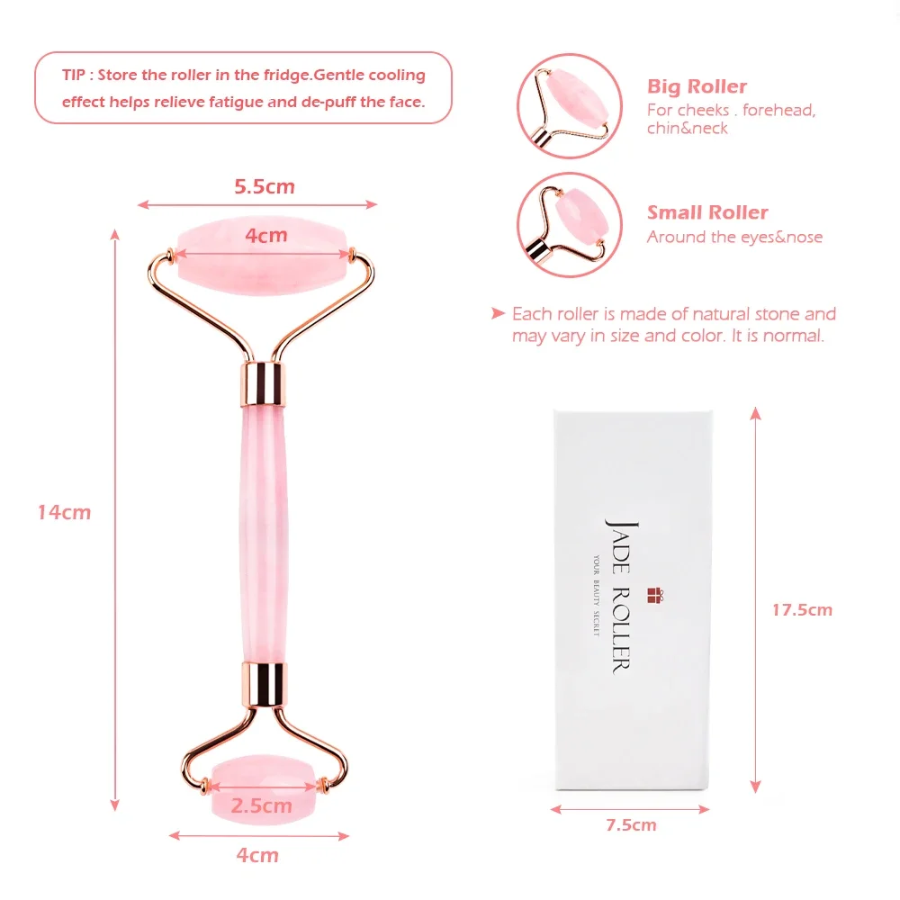 Jade Roller Facial Massager Double Heads Natural Quartz Jade Stone for Face Lifting Slimming Anti-Aging Body Relax With Gift Box