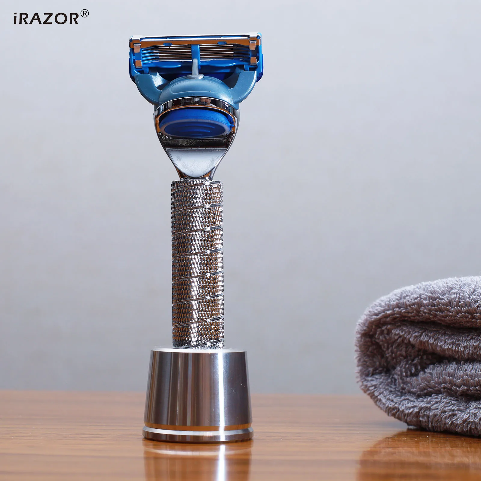 

iRAZOR Classic F5 5-Edges Fusion 5 Handle Razor Kit Chrome Shaver Barber Grooming Tool for Men with Stainless Steel Stand Holder